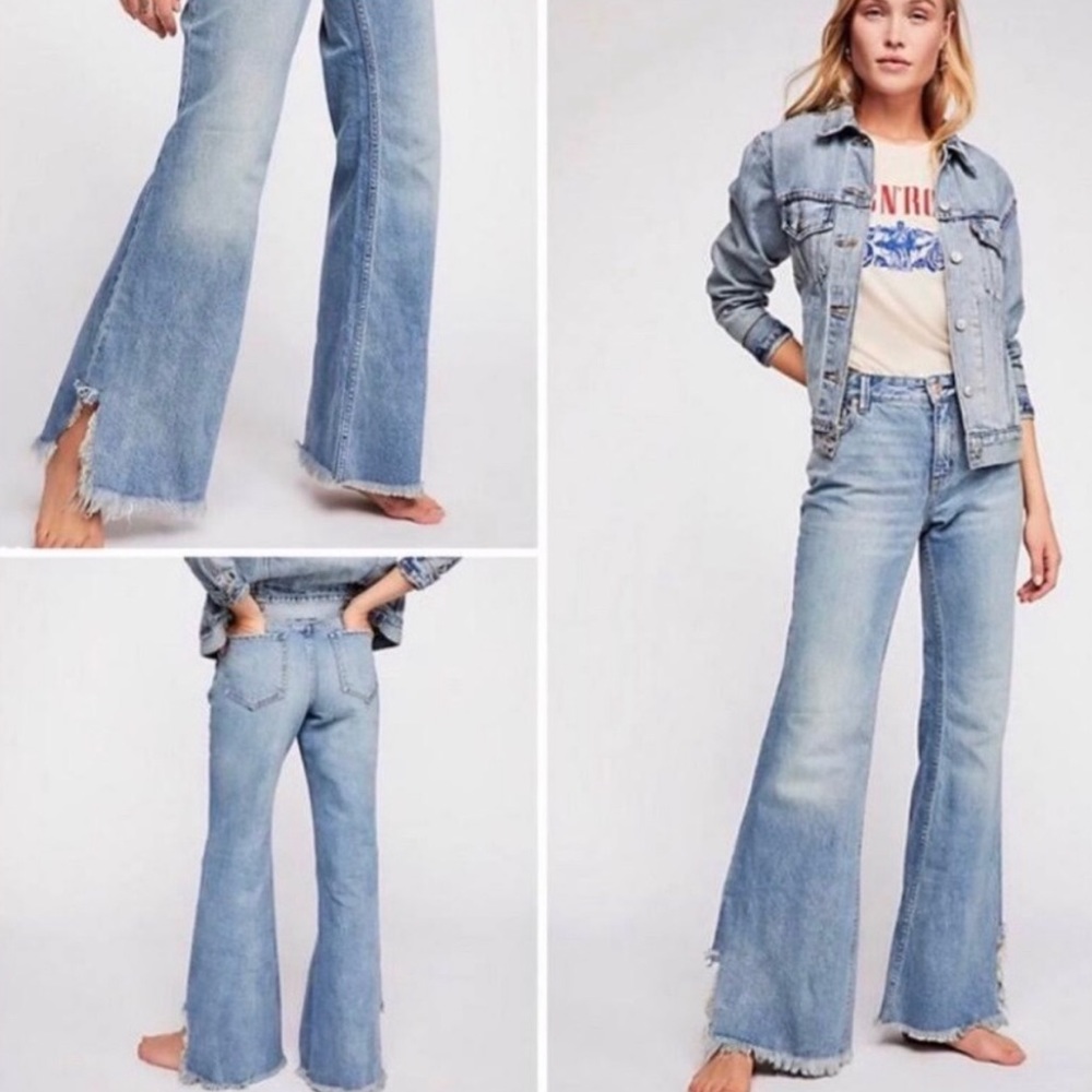 Free People Vintage-Inspired Frayed Flared Jeans